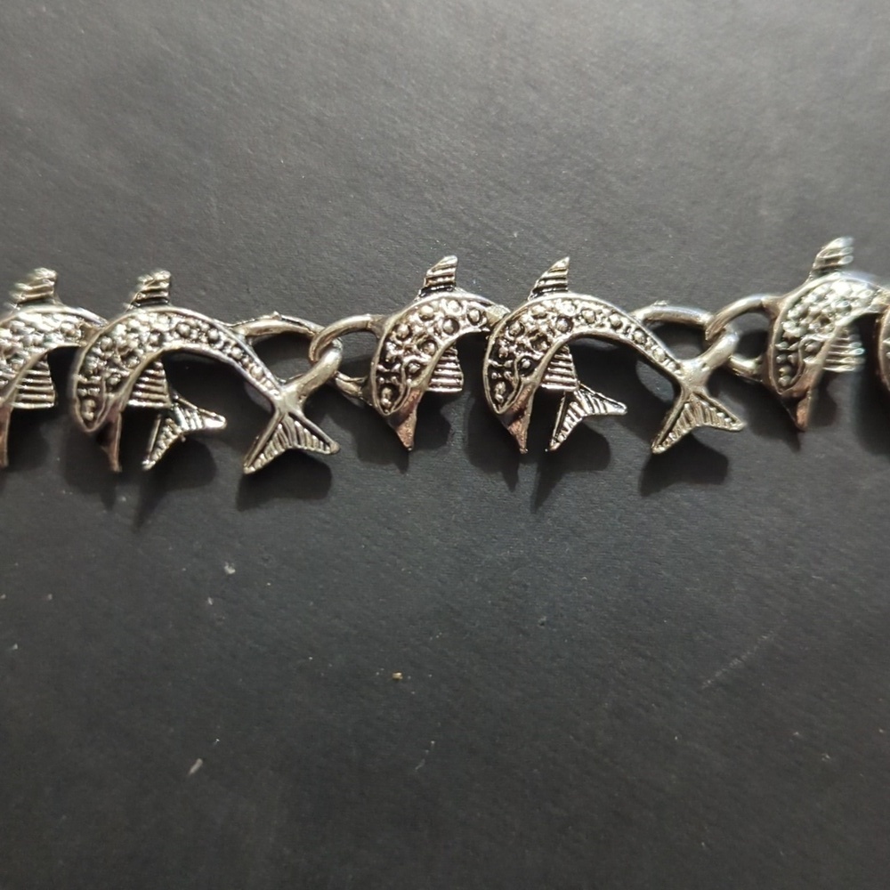 Vintage Silver Tone Dolphin Statement Bracelet - Picture 3 of 4